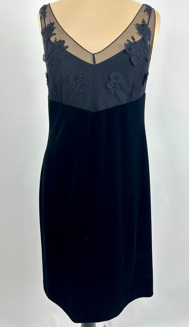 Vintage 90s Evan Picone Black Velvet Mesh Floral Applique Dress Womens 12 NWT